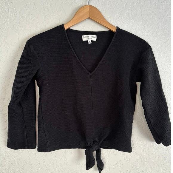 Texture & Thread Madewell Black Knit Tie Front Crop Top XS K4775 Y2K - Picture 2 of 9